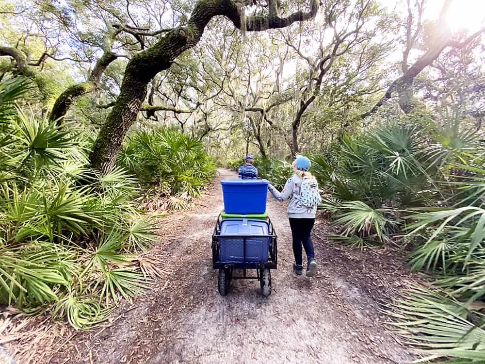 Camping at Cumberland Island National Seashore you have to haul all your supplies to the site.