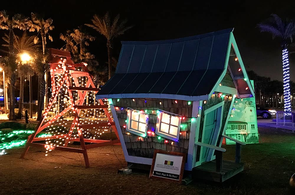 Lifeguard Chairs decked out in holiday lights in Jacksonville Beach, FL