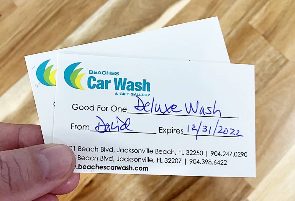 Beaches Car Wash Gift Certificates - 12 Days of Duval Gifts - 2021 Jacksonville Gift Guide