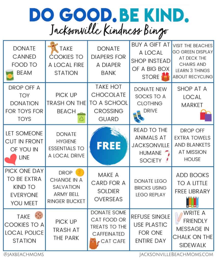 Jacksonville Kindness Bingo Board