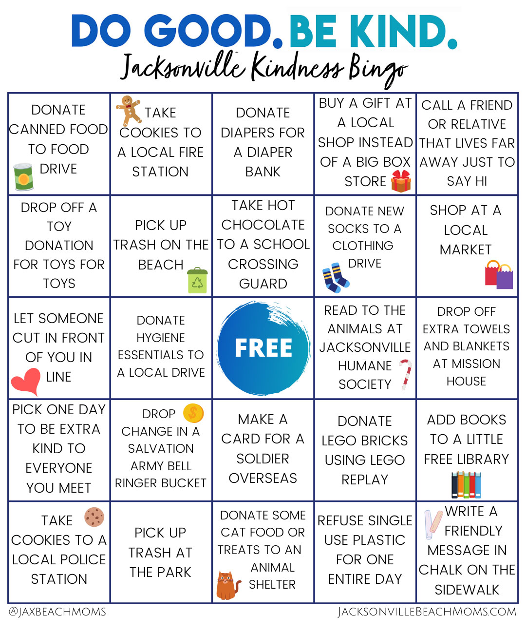 Jacksonville Kindness Bingo Board
