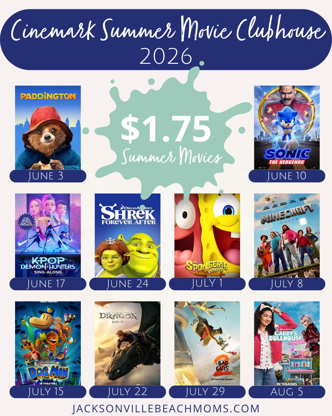 Cinemark Summer Movie Clubhouse 2026 - Cheap summer movies for kids!